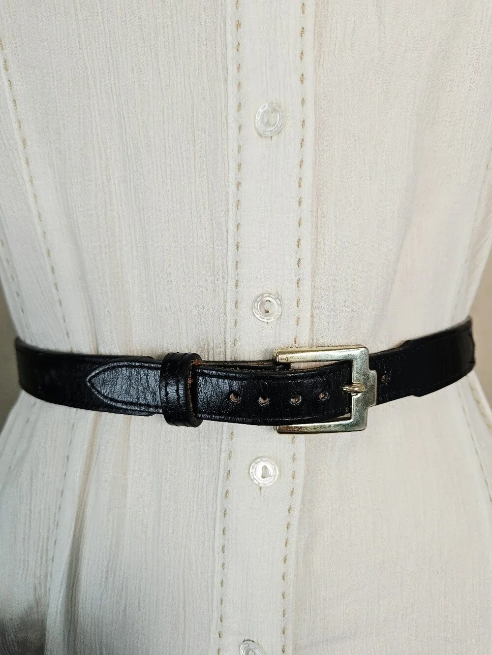 Justin Black Leather Slim Western Belt Gold Buckle USA Cowhide Size 28